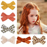 Cotton Linen Leopard Print Hair Bows With Clip For Baby Girls Plaid Hair Clips Barrettes Hairpins Headwear Hair