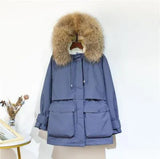 Winter Jacket Women Large Natural Fox Fur White Duck Down Coat Thick Parkas Warm Sash Tie Up Zipper Down Snow