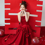 Bridal Little Man 2025 New High-End Engagement Dress Dress Red Breasted Banquet Evening