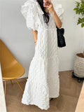 New Summer Fashion Women Pullover Ruffes Dress Casual Loose Office Long Dress Modis Ladies Womens White Long