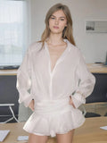 Elegance Elegant Style Collar Short Dress 2025 New Simple Solid Color Pressure Folding Leaves Side Design Short Dress