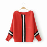 autumn new vertical stripe contrast loose pullover sweater women short bat sleeve