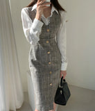 Autumn Spring Women Elegant Plaid Tweed Office Ladies Sleeveless Vest