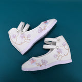 Zingj Heels, Hanfu Shoes Single Shoes Double Plate Buckle Round Head Six Cm Embroidered Cloth Shoes Women's