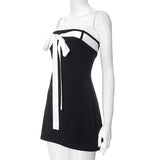 Black Tube White Bow Mini Dress-Outfit