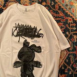 Graffiti Rabbit Print Plus Size Round Neck Short Sleeve TShirt Women y2k Streetwear Loose Half Sleeve y2k Top woman