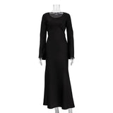 Zingj New Black Strap Slim Satin Dress Fall Women's Horn Sleeves Wrapped Hip Dress-Outfit