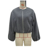Women's ZA Autumn And Winter New Round Neck Soft Short Bomber Jacket