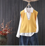 Solid Color V-neck Knitted Sweater Vest Female Simple Commuter Sleeveless Fashion Sweater Vest Pullover Women Spring