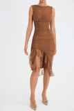 Mesh Ruffle Sleeveless Midi Dress-Outfit