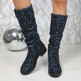 Leopard Velvet Rough And Fashion Boots Women Autumn And Winter New Fashion Wrinkles Pile