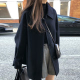 Zingj Chic Black Woolen Coat Advanced Sense Small Retro Lapel Single Breasted In The Long Woolen