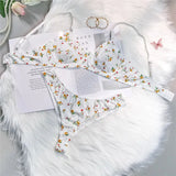 White Ribbed Floral Print Lingerie Set- Outfit