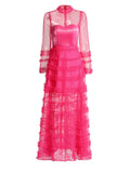 Spring 2025 New Fashion Round-Neck Mesh Splicing Design Perspective Advanced Sense Long Dress Dress