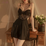Zingj About Sexy Sling Lace Temptation Pajamas Thin Female Simulation Silk Steel To Gather Hot Sex Sleeping Skirt