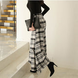 Office Korean Plaid Pant High Waist Trousers Capris 2021 New Fashion Women Casual Wide Leg Pants Female Autumn