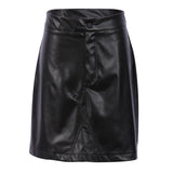 Spring High Waist Women's Leather Skirts Chic Zipper A-line Mini Skirt Elegant Fashion Ladies Faux Leather Skirt
