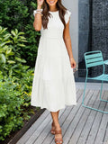 Summer Pleated Dress Women Long Party Dress Ladies Flying Sleeve Fashion Casual A Line Dress For