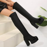 Autumn And Winter New Thick Knee-High Elastic Boots Women Color Sexy Dark Large Size Women