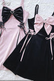 Dress Pink Bow Hotsweet Women Y2k Bandage A-Line Fashion High Street Sweet Velvet Camisole Dresses Slim Waist