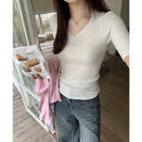 Slim Short-Sleeved Sweater Women's Spring And Summer New Thin Medium-Sleeved T-Shirt Five-Cent Sleeve
