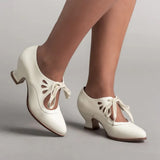Station 2024 Spring New Hollowed-Out High-Heel Lace Large-Size Women's Casual