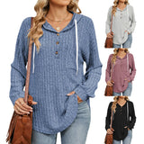 Zingj Autumn And Winter New Hooded Draw Rope Button Hole Strip Long Sleeve Hoodie Top-Outfit