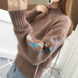 Zingj Neck Jumper Embroidered Sweater Women's 2023 Autumn New Korean Version Of Sleeves Embroidered With Long Sleeves With Loose