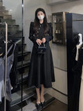 Women Suit Coat Dress 2 Pic Set Solid Korean Sweet Office Lady Autumn Winter Full Ruffled Knee-Length Ladylike Women