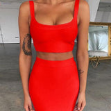 2pc Skirt Set For Women Sexy Crop Top And High Waist Skirt Outfits 2022 Summer Lady Orange Club Party Dress Set
