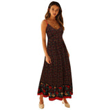 Summer Maxi Dresses For Women Bohemian V-neck Camisole Floral Pattern Prairie Chic Cute Black White Red Long Dress