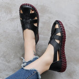 Genuine Leather Women Flats Hollow Woman Shoes Summer Women's Loafers Breathable Beach Female Sandals Big Size