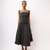Tube Solid Frill Midi Dress-Outfit