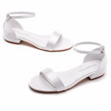 Cm Square Sandals Shallow Mouth With Buckle Sandals Ivory White Silk Satin Bridal White Sandals