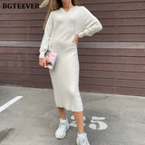 Autumn Winter Women Dress 2021 Hooded Knitted Midi Dresses for Women Long Sleeve Loose Female Sweater Vestidos
