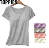 Women 2021 Women Gym shirt O-neck Padded Bra t-shirt Elastic Breathable Basic t-shirt Braless