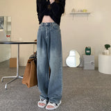 Pants Straight Jeans Vintage Clothes Blue Streetwear High Waist Washed Mom 2022 Fashion Trousers Baggy Denim