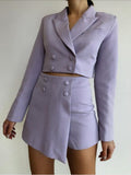 Cropped Buttoned Blazer And Skirt Two Piece Set-Outfit