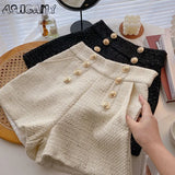 New High Waist Shorts Women Streetwear Shorts With Button All-Match Wide Leg Bottoms
