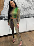 Women Autumn Long Sleeve Crop Tops Long Pants Slim Printed Two Piece Set Suit Outfit 2021 Fall Clothes Wholesale