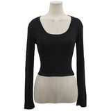 Basic Long Sleeve Womens Tshirt Casual Black White Fashion Crop Top T Shirt Ladies Fashion Korean Sexy U-Neck Tee