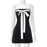 Black Tube White Bow Mini Dress-Outfit