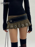 Punk Low Rise Y2k Mini Pleated Skirt With PU Belt Autumn Hot Sexy Super Short Skirt Vintage Grunge 2000s Women's