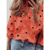 Spring Autumn Sexy Deep V Neck Women Blouses Shirt Fashion Suffles Five Pointed Star Print Office LadiesTops Plus
