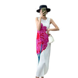 Folded Mountain Tea Printed Sleeveless Dress Female High-End Temperament Slim Thin Round Neckless Vest