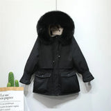 Winter Jacket Women Large Natural Fox Fur White Duck Down Coat Thick Parkas Warm Sash Tie Up Zipper Down Snow