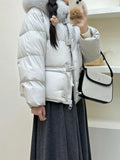High Sense Fox Big Hair Collar Down Jacket Female 2024 Winter Thick Length Of The Square Button Warm Bestie Coat Tide-Outfit