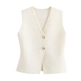 Women's Clothing 2025 Summer Solid Color Repair Gold Button Knitted Vest