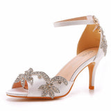 Cm Satin Cloth Bridal Fish Mouth High Heel Sandals Shallow Word Size Diamond Wedding Round Head Fine