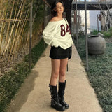 Number Printed One Shoulder Loose Sweatshirt- Outfit